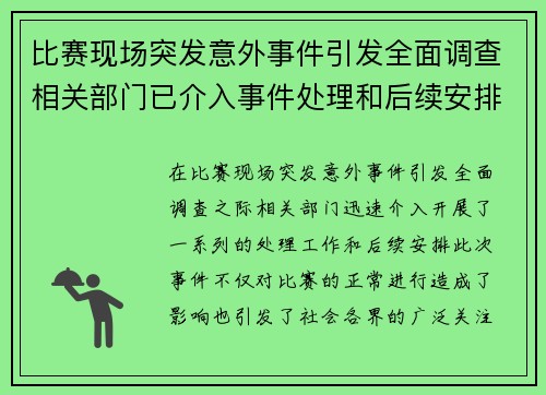 比赛现场突发意外事件引发全面调查相关部门已介入事件处理和后续安排