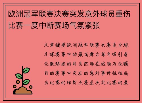 欧洲冠军联赛决赛突发意外球员重伤比赛一度中断赛场气氛紧张